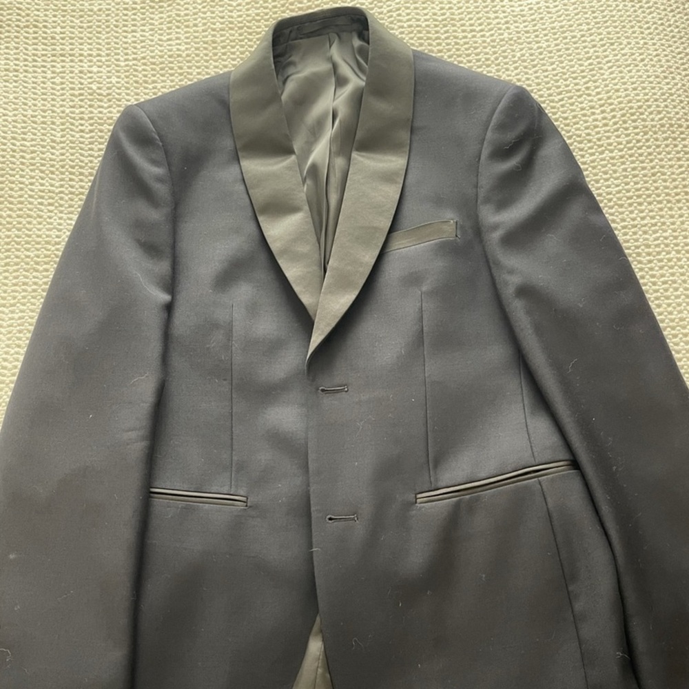 Navy Blue 2 Button Shawl Collar Tuxedo by Combatant Gentleman